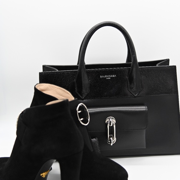 Prada Black Suede Ankle Boots w/ Buckle 37.5 - Picture 2 of 8